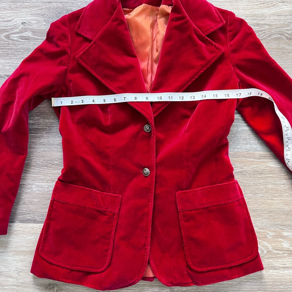 JL DE BALL Vintage Famous for Velvet Red Button Blazer Jacket Coat Size 8 - Picture 4 of 10